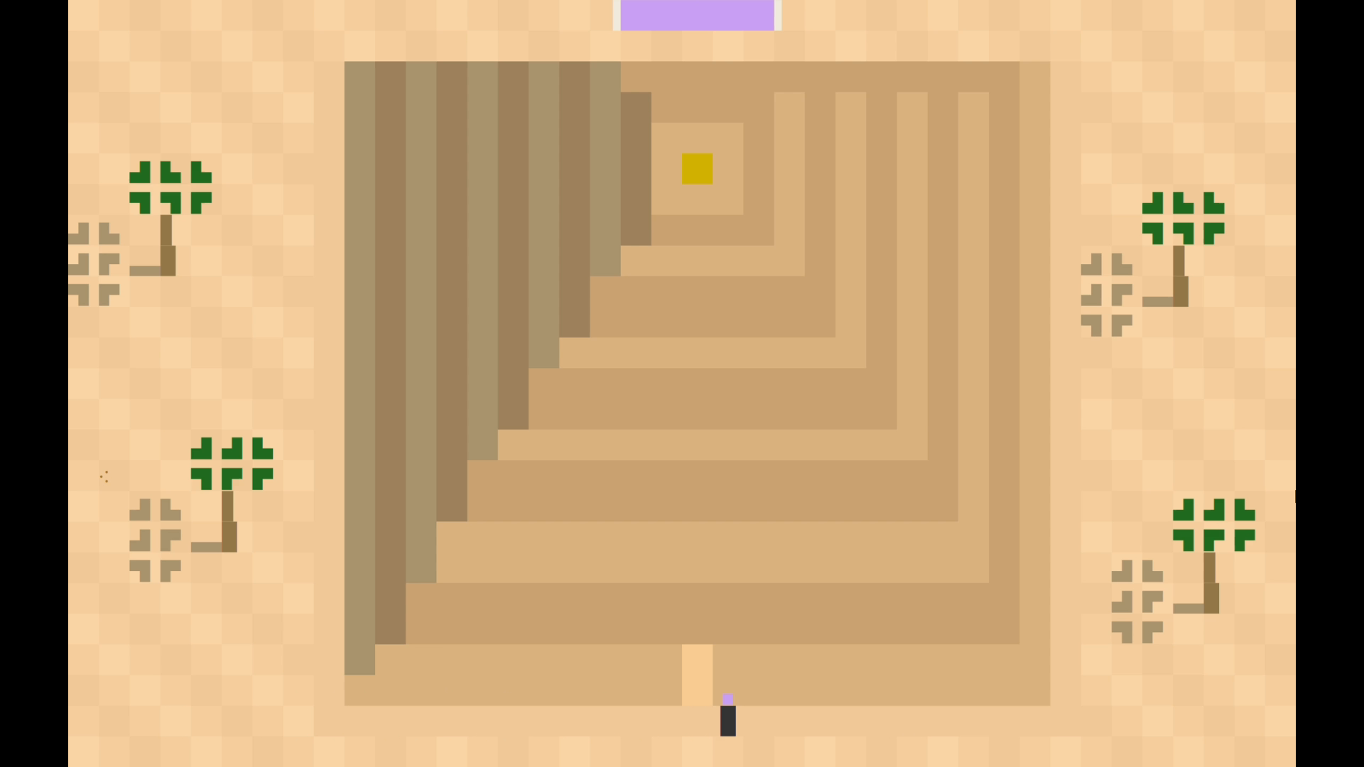 An Egyptian pyramid and palm trees, rendered with colored console characters.